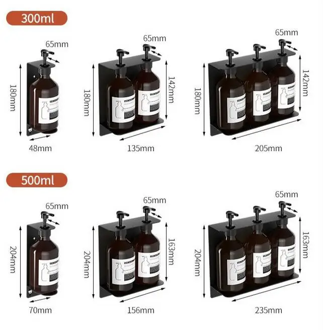 500ML Adhesive Triple Double Soap Dispenser Refillable Wall Mounted Hotel Bathroom Hand Stainless Steel 304 Shampoo Dispensers