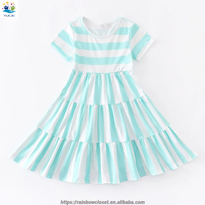 Teenager Girls Vintage Stripes Dress Children Casual Cotton Wearing Child Boutique Summer Outfits Clothing Short Sleeve Pattern