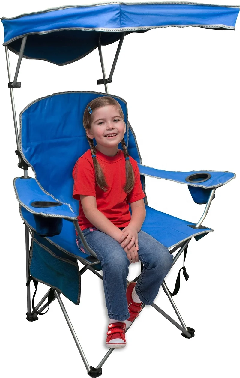 Folding Quad Lawn Chair Portable With Cup Holder Adjustable Canopy