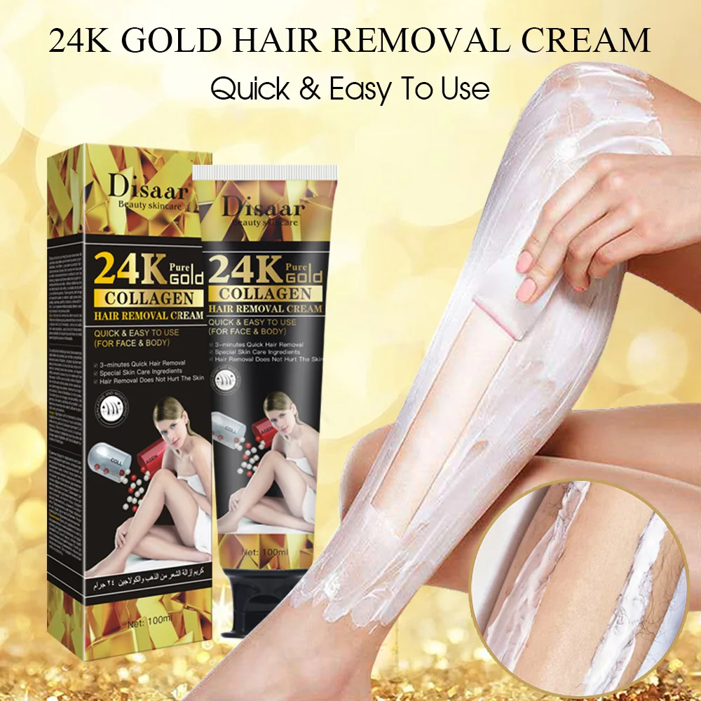 Custom Logo Removal Cream 24K Gold Collagen Depilatory Hair Removal Cream Legs & Body for Men Women