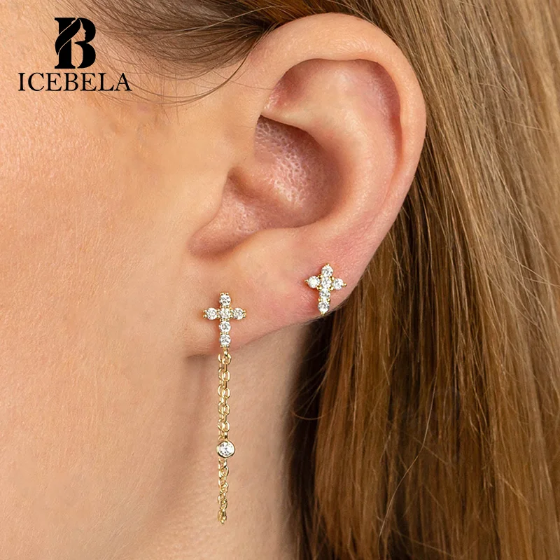 Wholesale Fine Jewelry 925 Sterling Silver Custom Trendy Dainty Zircon Earrings Minimalist Cross Stud Earring For Women Girls