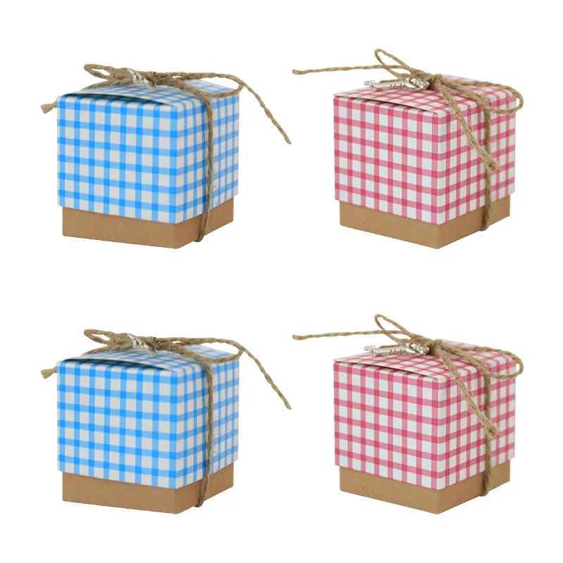 Plaid Printing Candy Chocolate Box Kraft Paper  Party Favor Gift Boxes for Snacks,Perfect for Birthday, Wedding,Christmas
