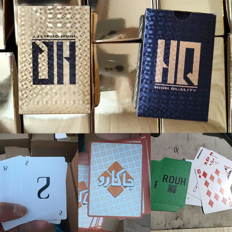 Custom Wholesale 999.9 24k Plated Foil Plastic Waterproof Black Silver Golden Gold Playing Cards Dubai Saudi Arabia Personalized