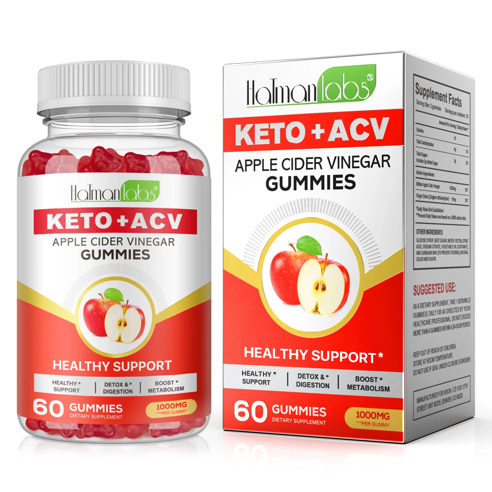 Hatmanlabs detox digestion keto gummies supplement weight loss organic flat tummy keto acv apple cider vinegar gummies