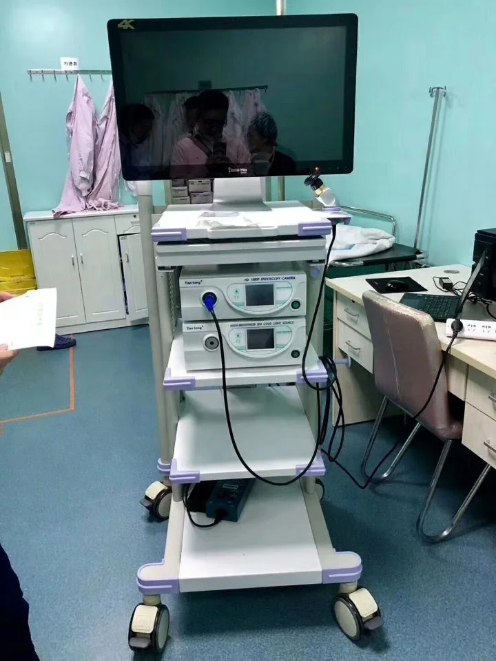 Mobile doctor workstation computer trolley medical endoscope cart with shelves