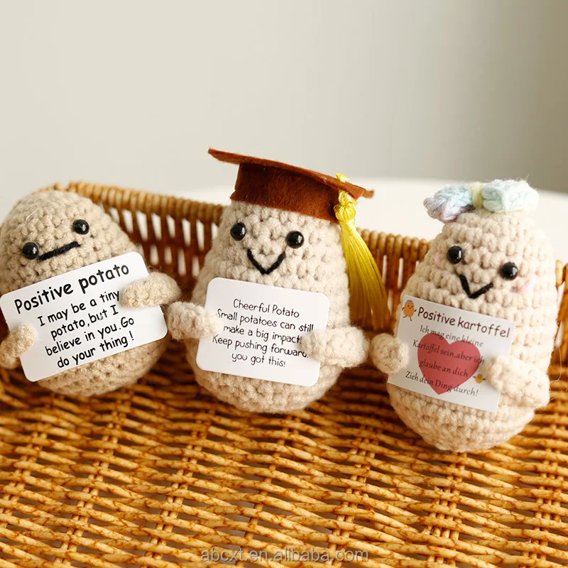 Cute Mini Positive Potato Knit Emotional Support Pickle Doll Toy Crochet Vegetable Doll Toy