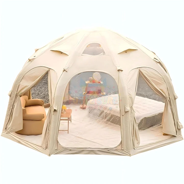Automatic outdoor camping house style rainproof warm thick pvc canvas waterproof overnight glamping inflatable tent