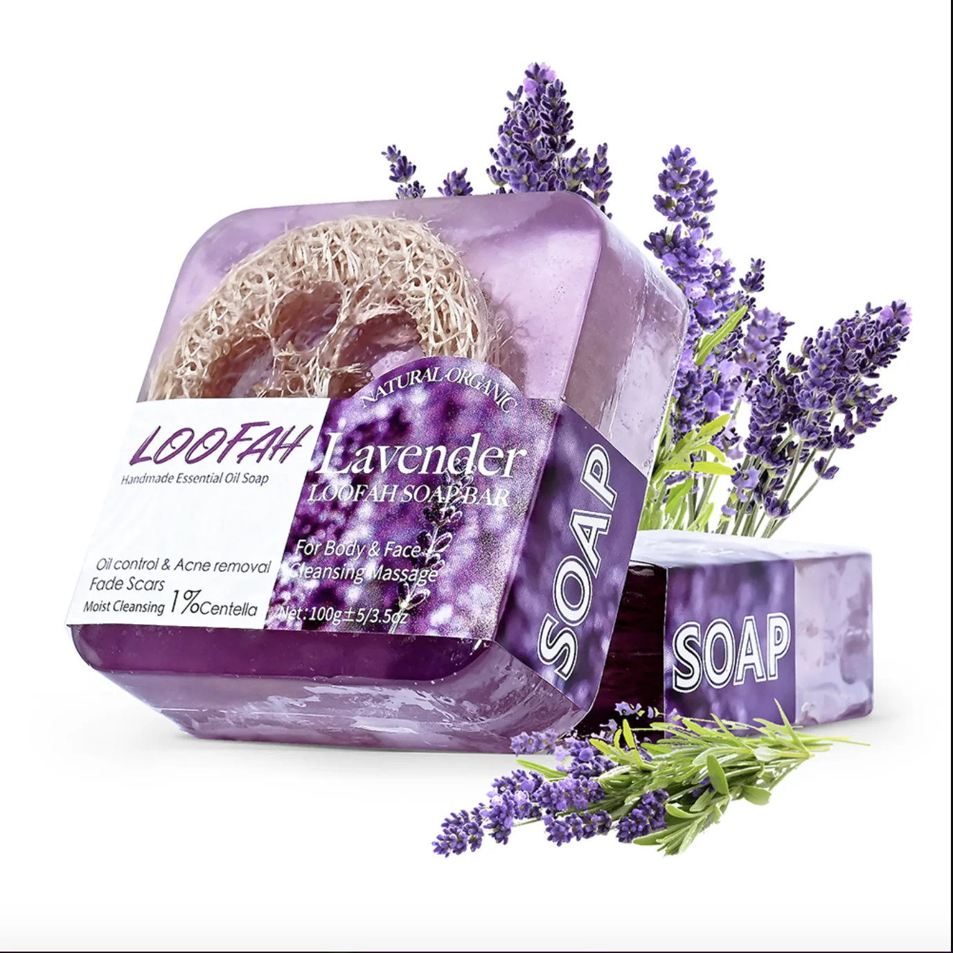 Wholesale Aloe Handmade Kojic Acid Loofah Soap with Scrub Bag Lavender Whitening Soap Turmeric Bath Soap Refreshing Moisturizing