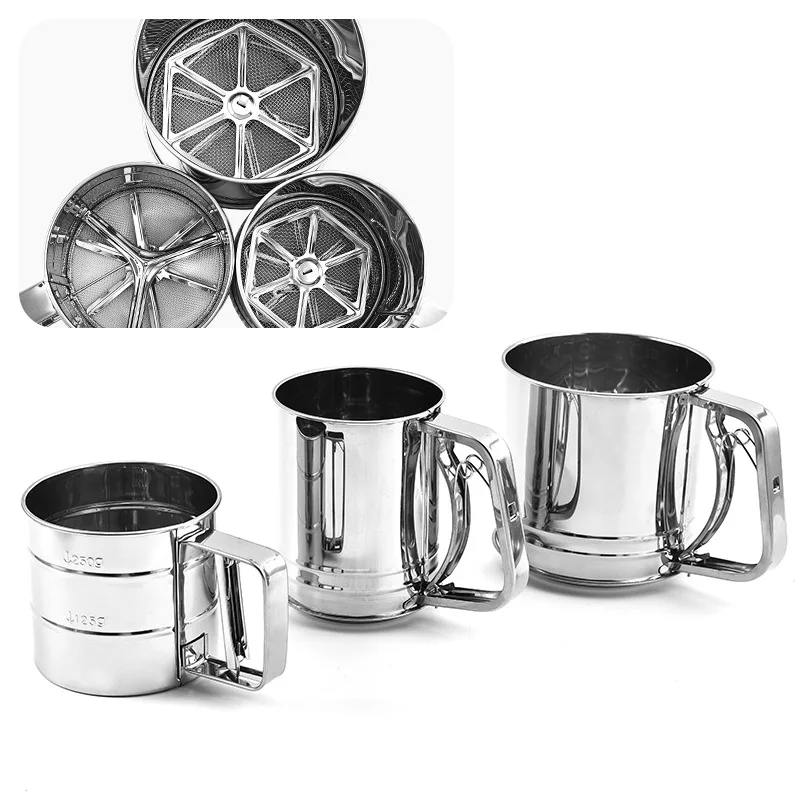 Baking Pastry Tools Stainless Steel High Food Grade Hand Hold Baking Tool Mesh Flour Sieve Cup Flour Sifter