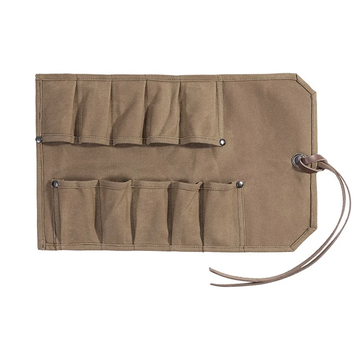 Heavy Duty Customizable 10 Slots 16oz Canvas Tool Storage Roll Up Bag