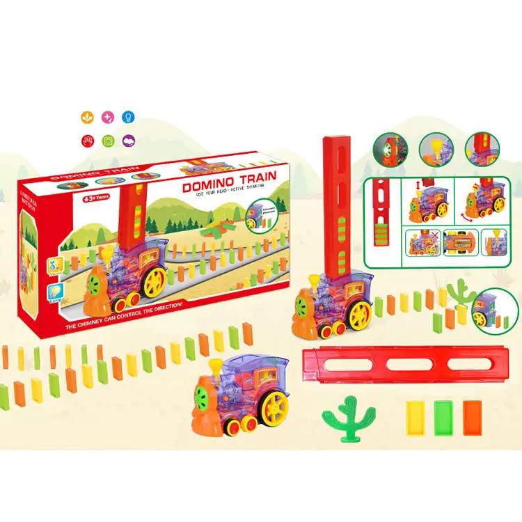 Factory Wholesale New High Quality Kids Game Toys 60 Blocks Set Automatic Domino Train