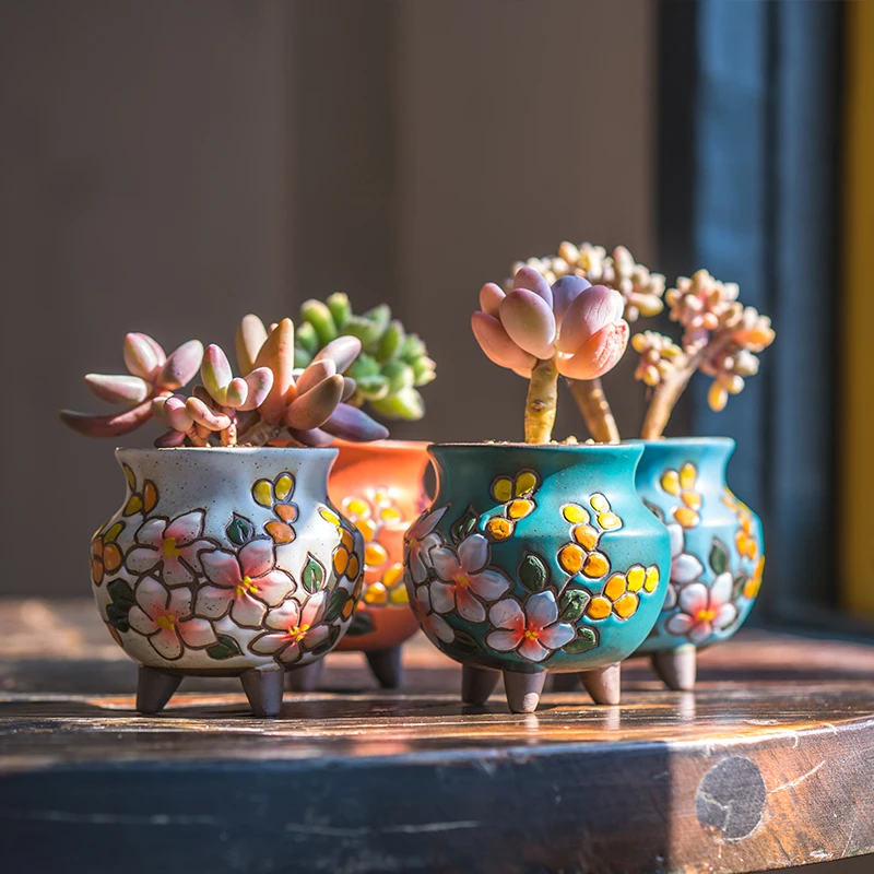 Outdoor Hand-Painted Ceramic Flowerpots Creative Custom Logo Indoor Flowerpot Ceramic For Planting Fleshy Flowers