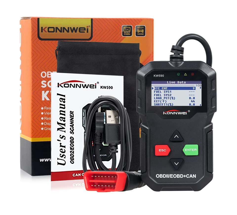  Горячая Распродажа OBD2 автомобильный диагностический инструмент KONNWEI KW590 сканер ошибок двигателя Автомобильный OBDII считыватель кодов