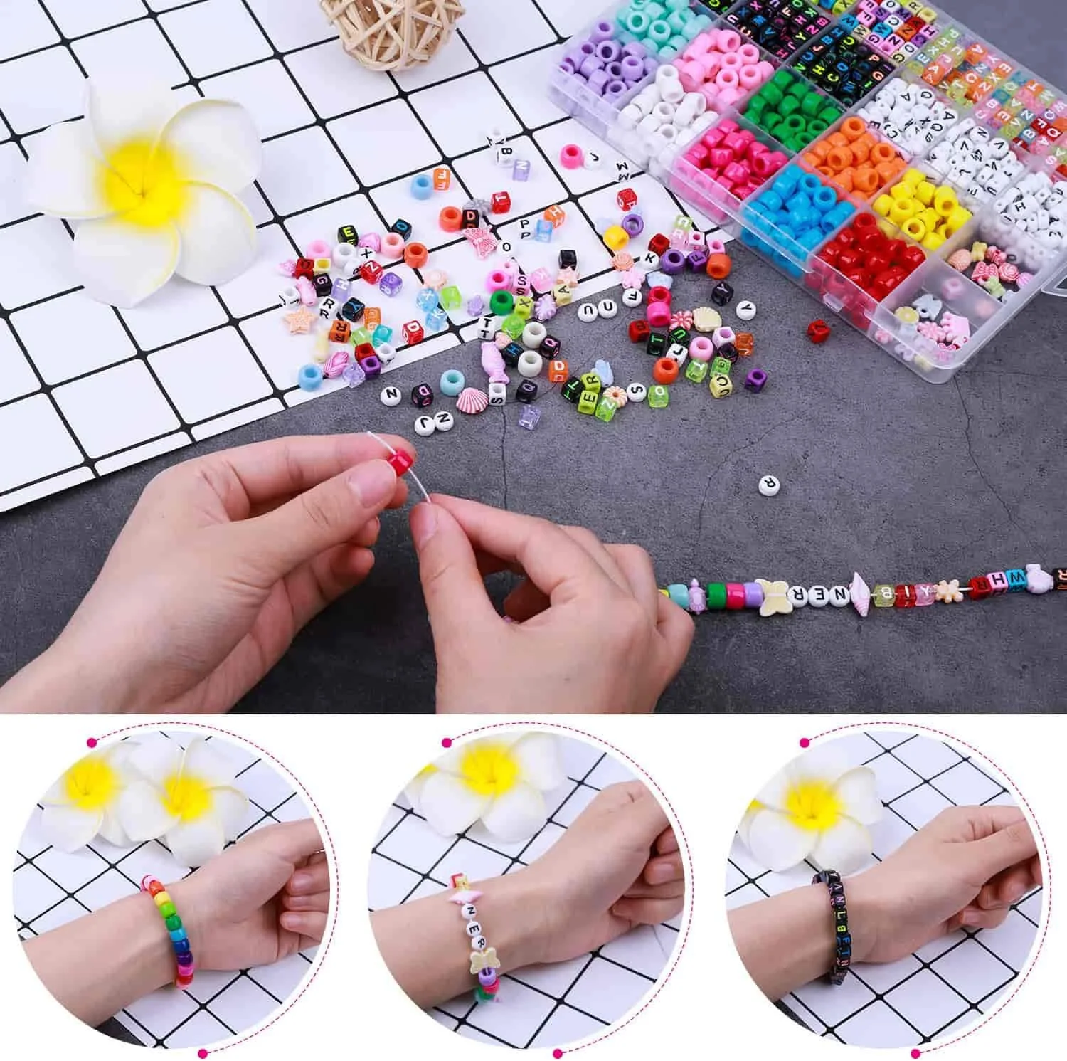 Hot Sale DIY Bracelet Necklace Beaded Elastic Wire Pure Color Barrel Beads Accessories Acrylic Letter Beads