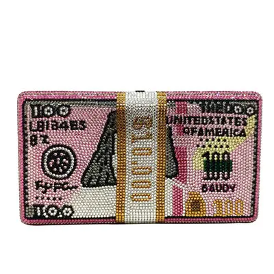 Wholesale rhinestone USD Dollar bling design party lady box hand bags evening women handbags clutch purses money bag purse