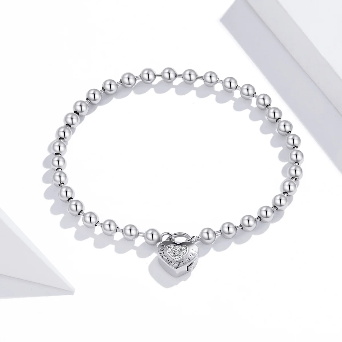 SHIERO White Gold Plated Silver Beads Pave Bracelet Jewelry 925 Sterling Silver Zircon Heart Knot Bracelet for Women