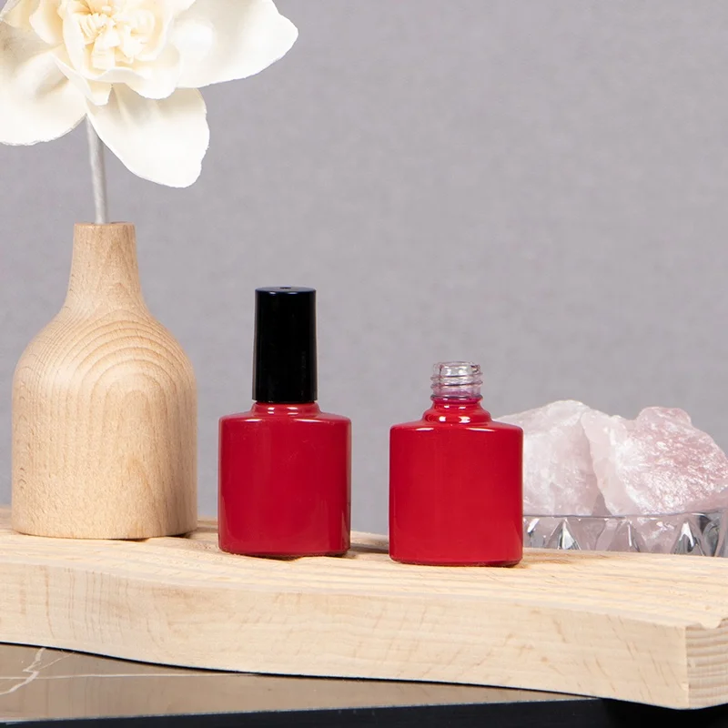 Empty 7ml red custom made nail polish glass bottle luxury with plastic black cap