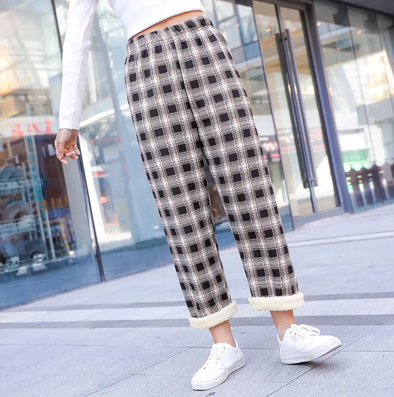 Cashmere Thick High Waist Fleece Lined Warm Winter Thermal One Size Lady wide leg pants women