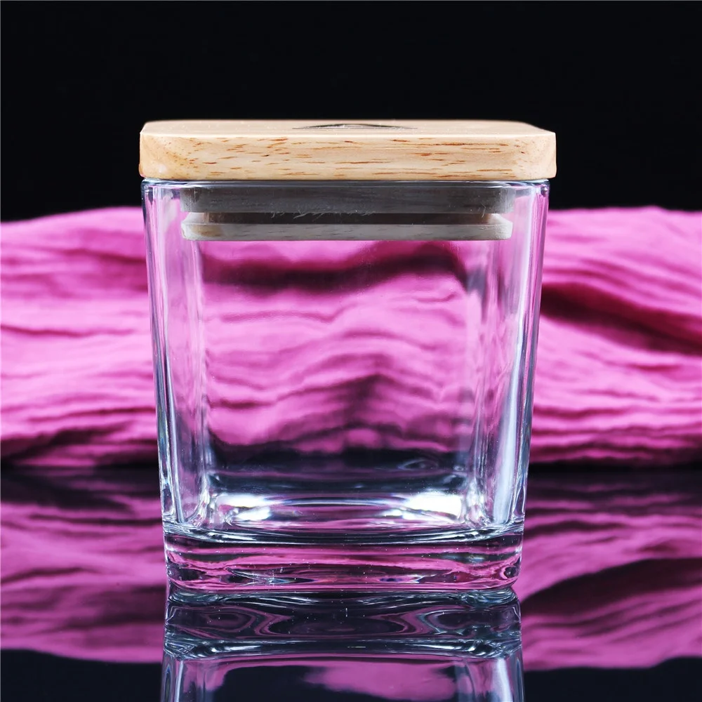 
BOYE high quality square scented custom candle glass jars with wooden lid 