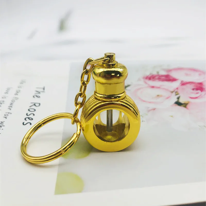Cute 1ml Vintage Metal Perfume Bottle with Key Holders Arab Style Essential Oils Dropper Chain