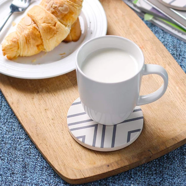 water absorbent marble mug coaster with gold coaster for drinks in metal holder