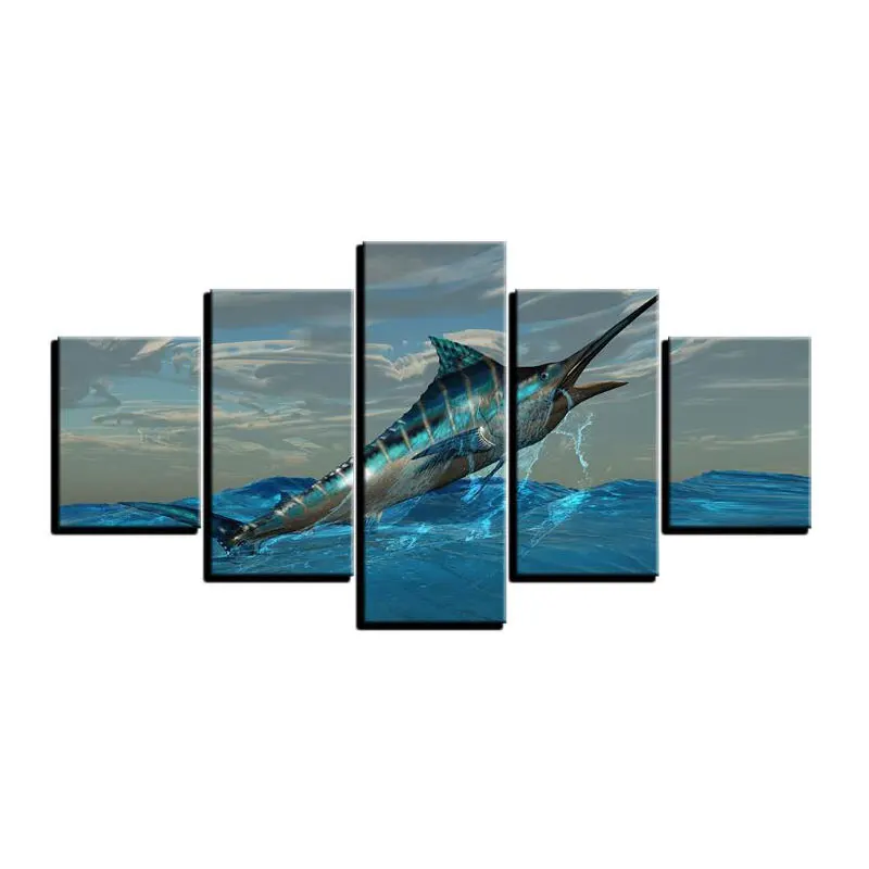 Куадрос De Pared De Sala ГОЛУБОГО МАРЛИНА рыбы фотографии прыжки парусник картины стены искусства живопись на холсте меч произведение искусства