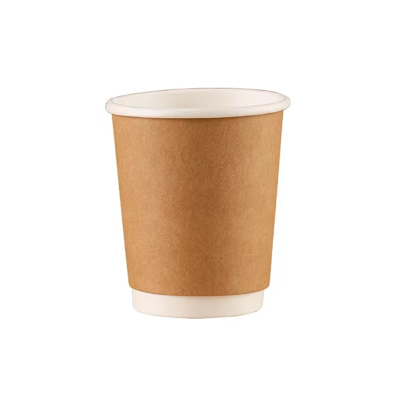 Double Wall Cup Kraft Paper for Hot Coffee with Plastic Cover Customization Printing 8oz 12oz 16oz Gold Customized Craft LOGO
