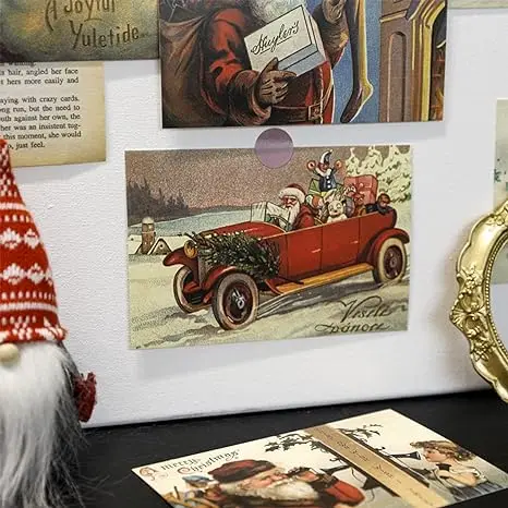 Christmas Greeting Cards Santa and Christmas Reprint Antique Postcard Retro Blank Christmas Greetings for Friends Greeting