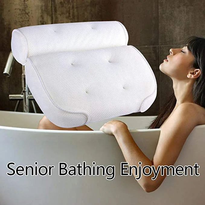 Soft white cotton mesh washable bathroom suction cup bathtub pillow for home use