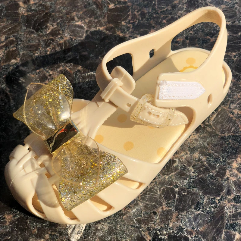 MINI DD Children Outdoor Jelly Flat Sandal Shoes Double Bow Girl Sandal Kids Casual shoes Footwear for Summer