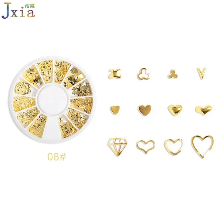 2021 Wholesale 16 Types Moon Heart Mixed Nail Art Designs 3D Metal Alloy Flowers Decoration