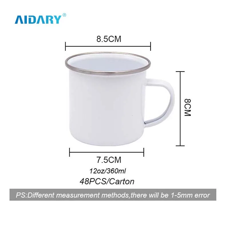 Reusable Rolled Rim Metal Steel Tin Top Grade 10oz Sublimation Custom Design LOGO Metal Enamel Mug Custom Enamel Camp Mug