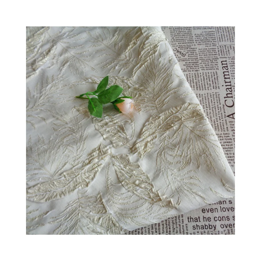 European American Jacquard Fashion Dress with Spring Autumn Relief Leaves Windmill Pattern Woven Printed