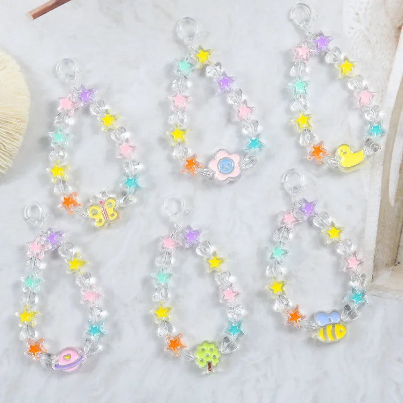 Unisex Acrylic Material Wrist Keychain Chain Wholesale Cartoon Star Acrylic Keychain For Girl