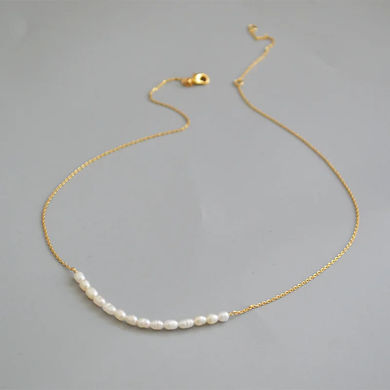 Freshwater pearl necklace brass chain 18k gold plated jewelry luxury pearl necklace