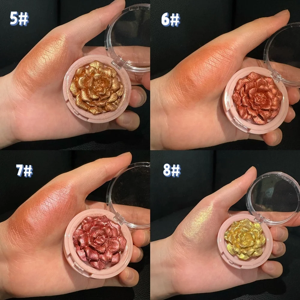 Private Label Custom Logo Rose Flower Translucent Highlighter Powder Bronzer Brightening Powder Loose Glitter Highlighter