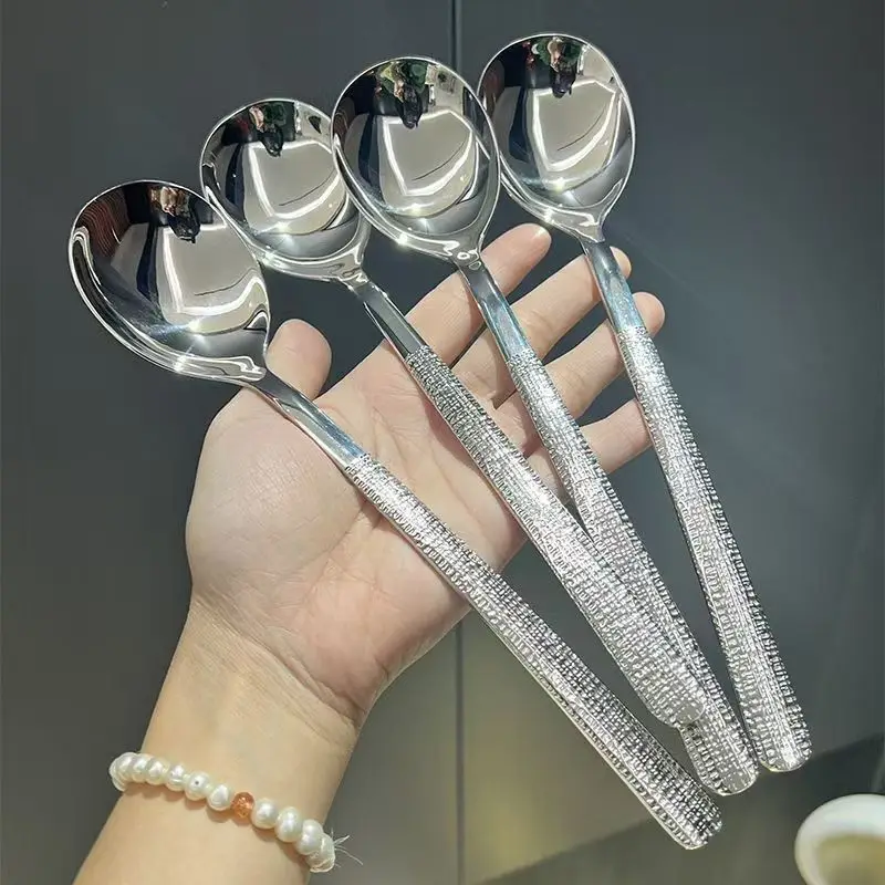 Light luxury thickening  food grade dining spoon stainless steel drinking spoon tableware household long handle round