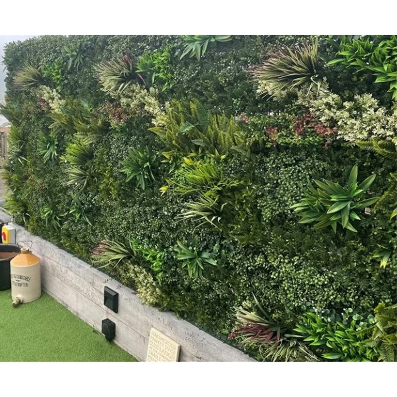 wholesale 100*100cm vertical garden artificial grass green panel plastic wall hedge for privacy garden