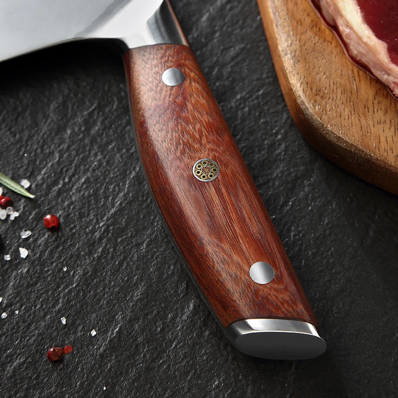 440C clad steel kitchen cleaver knife with premium natural red wood