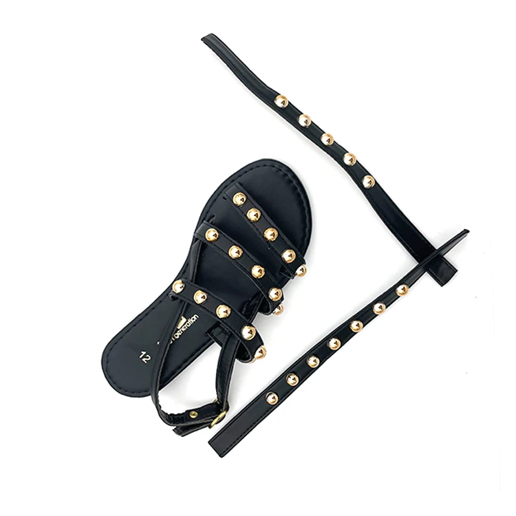 Дешевые декоративные женские сандалии с пластиковыми заклепками, верхние ремешки