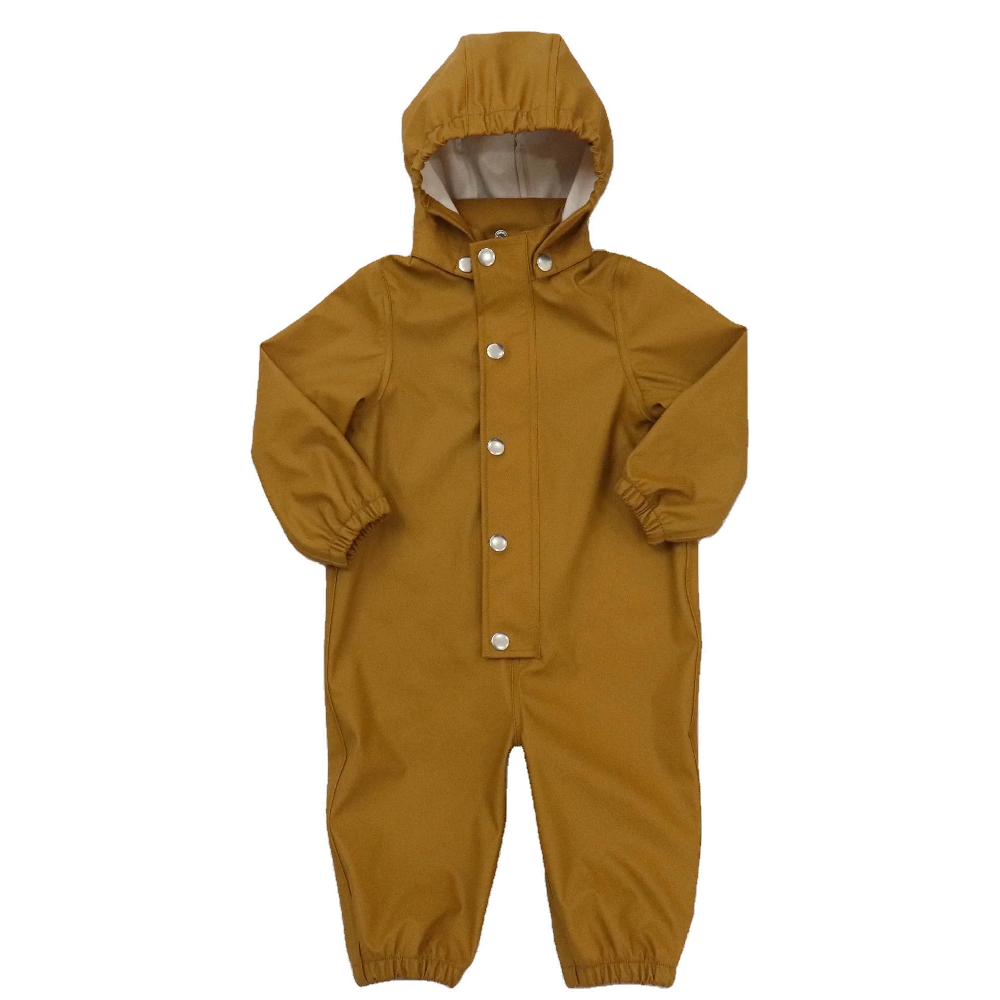China welding  little dots yellow recycle rainsuit romper jumpsuit one piece base layer reflective allcover kids clothing set