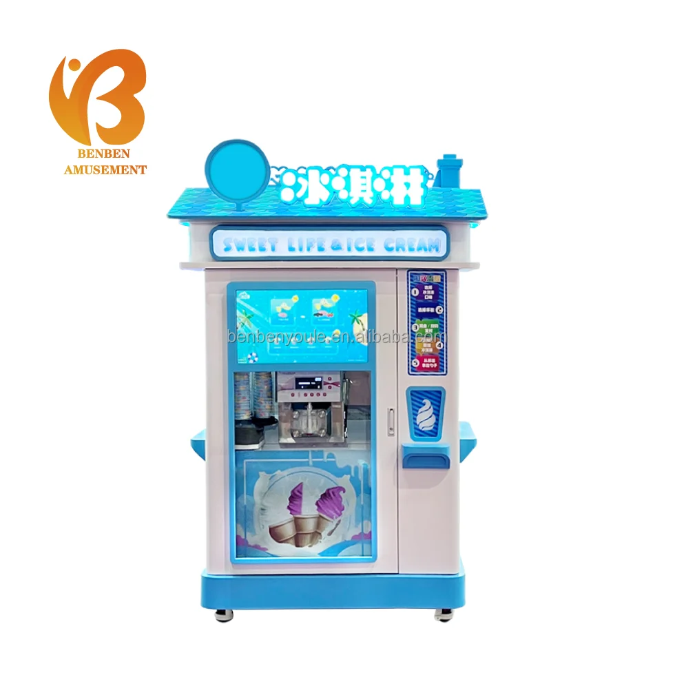 Customized 24-Hour Self-Service Smart Fully Automatic Ice Cream Maker Touch Screen Robot Soft Ice Cream Vending Machine