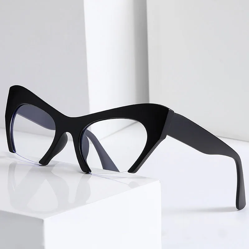 Fashion Plastic Matte Black Eyewear Frame Retro Women Cat Eye Glasses Half Frame Eyeglasses