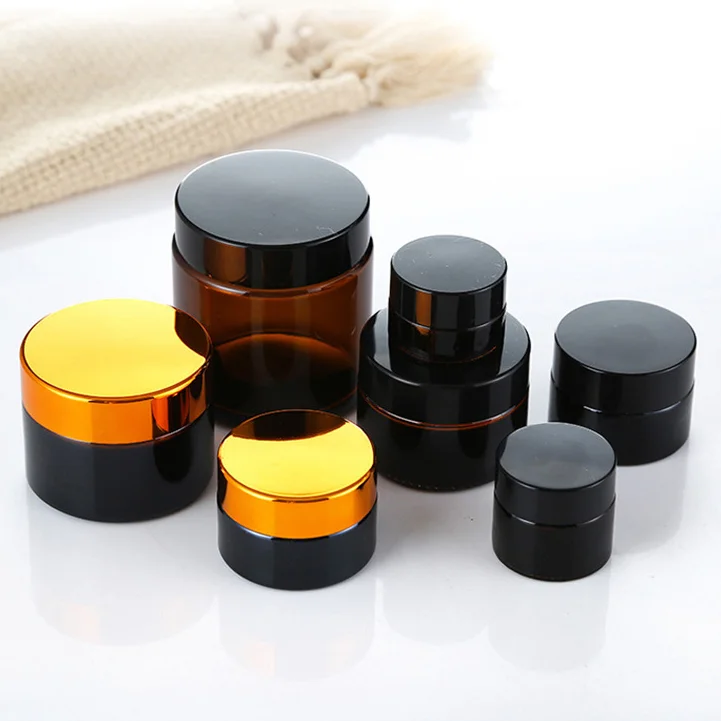 10ml 20ml 30ml 50ml cosmetic glass cream jar amber brown with lid matte black wide mouth glass jar