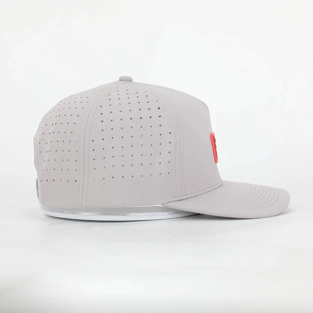 Custom High Quality 5 Panel Rubber Snapback Hat Waterproof Laser Cut Hole Perforated Baseball Caps For Mens