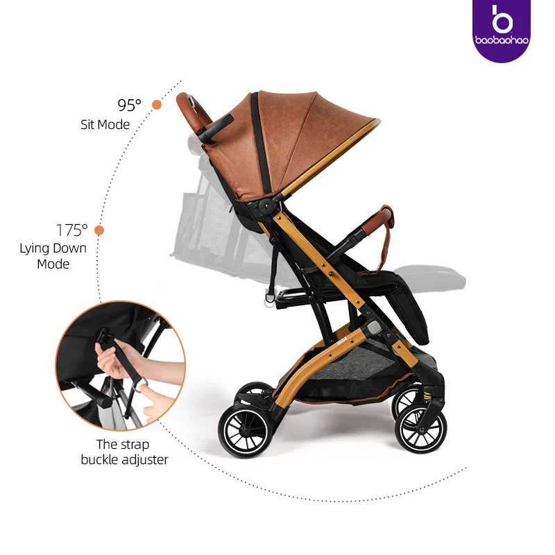 Leather luxury stroller baby wagon travel babys stroller foldable ready to ship baby classic luxury stroller caddy lightweight