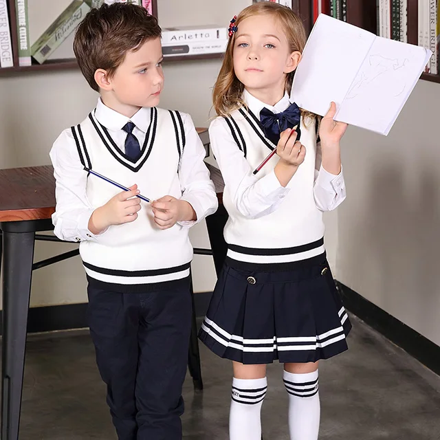 Woven child dress school uniform Primary/Middle school uniform suit Sweater Vest design school uniform For Spring And Autumn