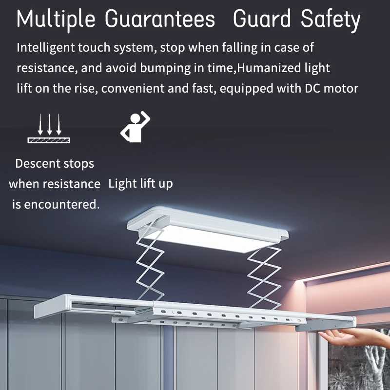 smart electric ceiling clothes drying clothe with Lighting automatic balcony home drying clothes rack 45KG