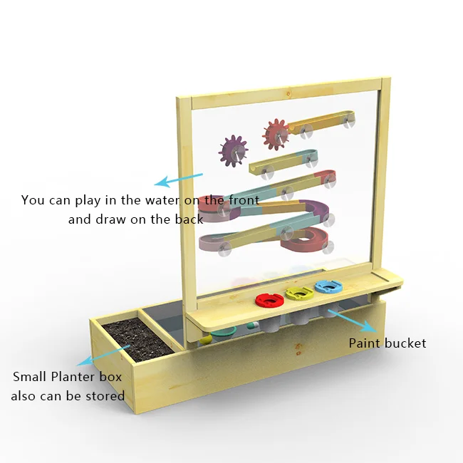 New Design Children  Wooden DIY Multifunction Sandbox Wood Water wall Small Outdoor Playground with Planter