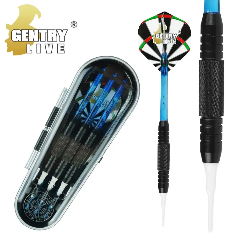 
Gentry Live Soft Tip Dart Set With Blue Nylon Shafts + Standard Flight + Black coated Brass Barrel + White Soft dart tip + Cases 